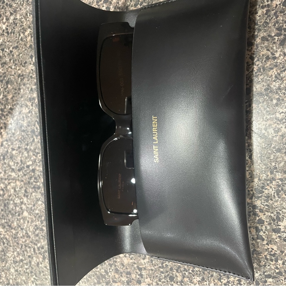 Saint Laurent Brown Sunglasses with Gold Accents - Picture 3 of 6